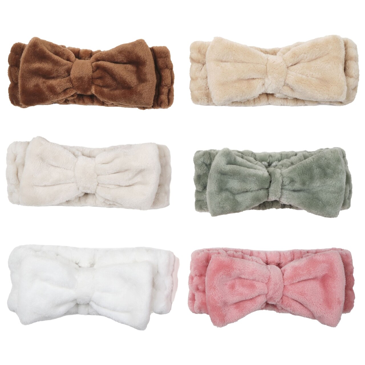 6 Pack of Coral Velvet Bowtie Headbands for Women, Skin Care, Facial Cleansing (6 Colors), 15 x 3 Inch (LxW)